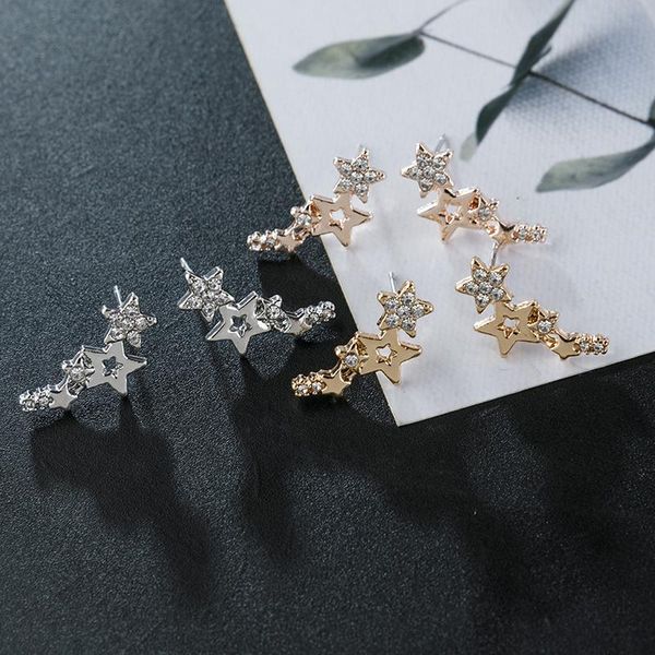

stud cute lovely star female earrings shiny crystal exquisite romantic earring piercing jewelry trendy ear accessories for women, Golden;silver