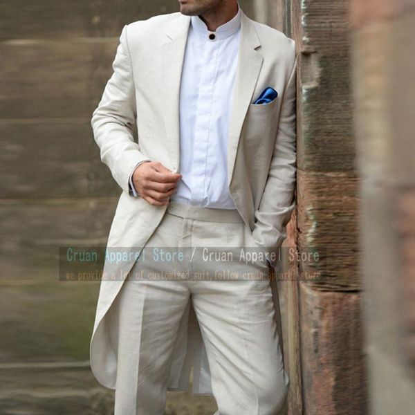 

men's suits & blazers beige beach linen morning suit men set slim fit prom wedding groomsmen groom tailcoat formal blazer tuxedo jacket, White;black