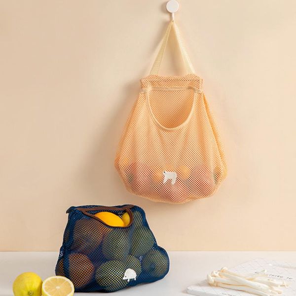

storage bags portable reusable grocery fruit vegetable bag washable mesh string organic organizer handbag handle net tote