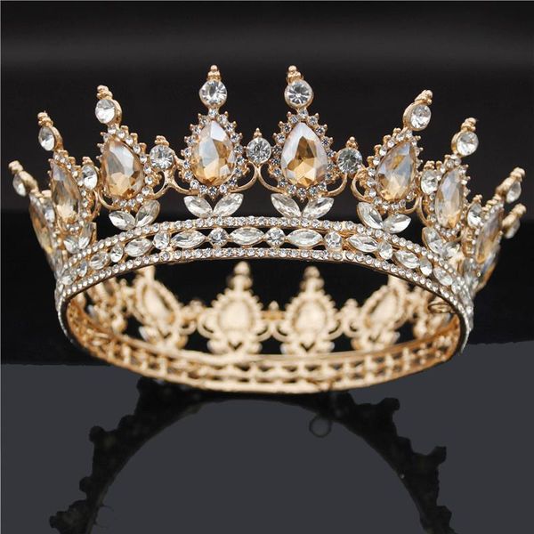 

hair clips & barrettes bridal crown metal crystal tiaras and crowns royal queen king diadem bride wedding jewelry pageant circel head orname, Golden;silver