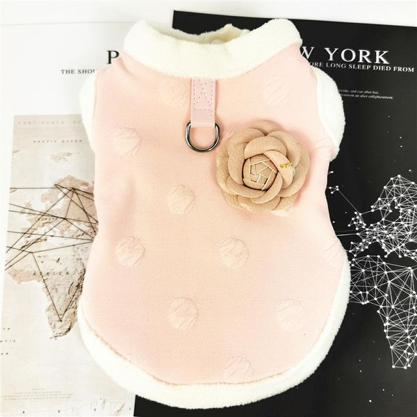 

dog apparel warm cotton padded pet products winter clothes 3d camellia plush in autumn and 2021 cat traction