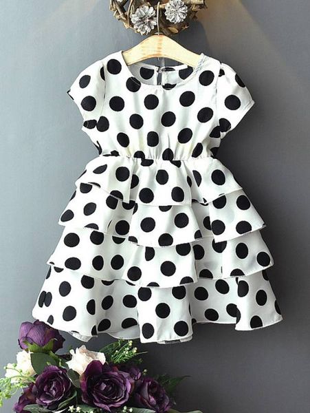 

toddler girls layered hem polka dot dress she, Red;yellow