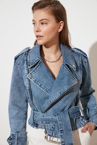 

women's jackets trendyol zipper beli arched denim jacket twoss21ce0241, Black;brown