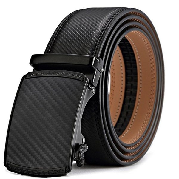 

new business men's leather belt automatic buckle , the first layer of cowhide carbon fiber soft, Black;brown