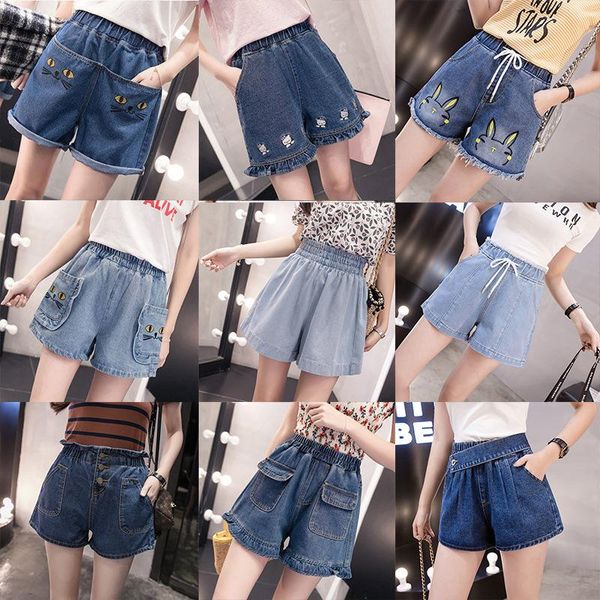 

women's jeans plus-sized high waist denim shorts female summer student large girl's 200 jin elastic loose wide leg pants, Blue