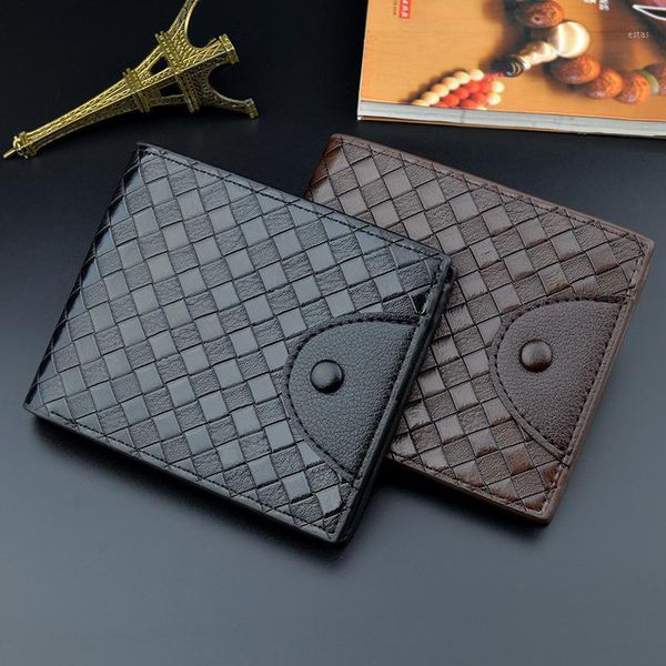 

wallets men short bifold pu leather credit id card holder wallet male fashion open casual woven pattern multi-card large capacity1, Red;black