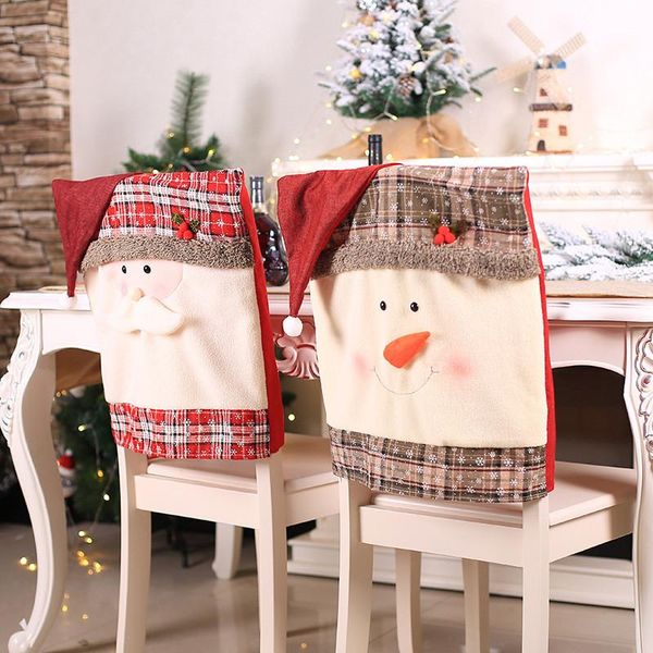 

chair covers 2021 chirstmas cover cute snowman santa claus hat back home banquet party dining slipcovers decor 2022