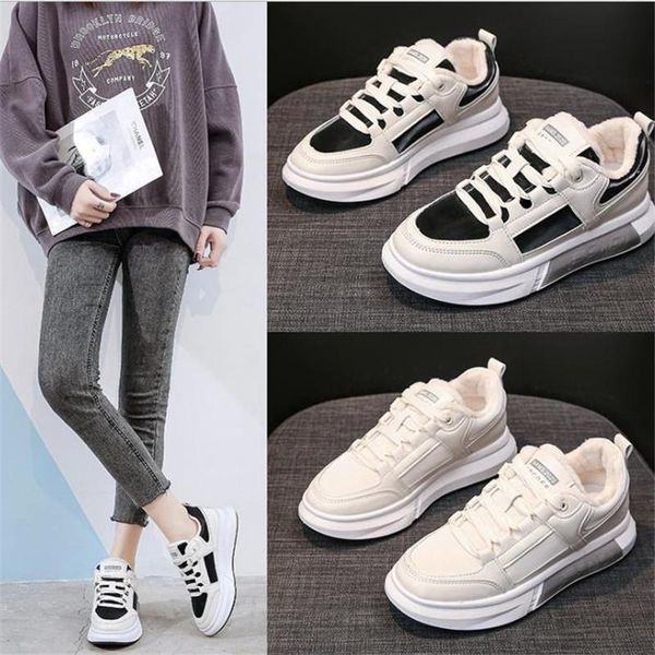 

boots shoes women's fashion autumn and winter 2021 plush warm casual sports korean color matching small white board shoe, Black
