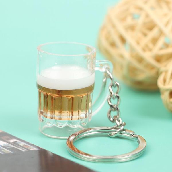 

keychains cool lovely resin crafts beer cup keychain women men simulation mugs pendant keyring cold drink jewelry auto accessories, Silver