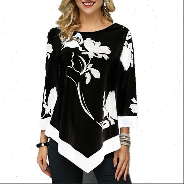 

5xl womens t shirts big size women spring long sleeve lace splice casual print loose shirt fashion ladies plus, White