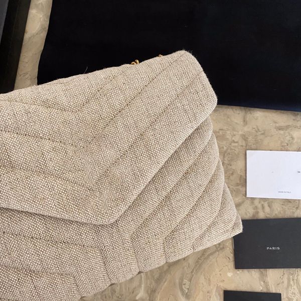 

women linen envelope loulou shoulder bags y-shaped quilting brand luxury designer fashion female handbags beige gold double chain letter lia