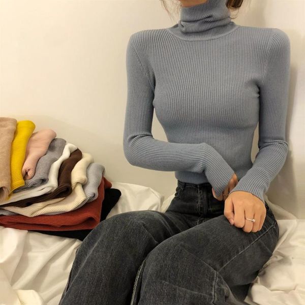 

autumn winter thick sweater women knitted ribbed pullover long sleeve turtleneck slim jumper soft warm pull femme women's sweaters, White;black