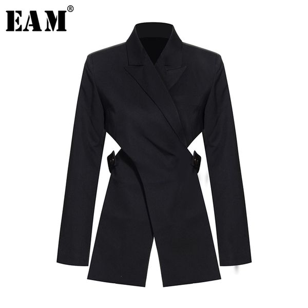 

[eam] women black cross bandage short blazer lapel long sleeve loose fit jacket fashion spring autumn 1t126 210915, White;black