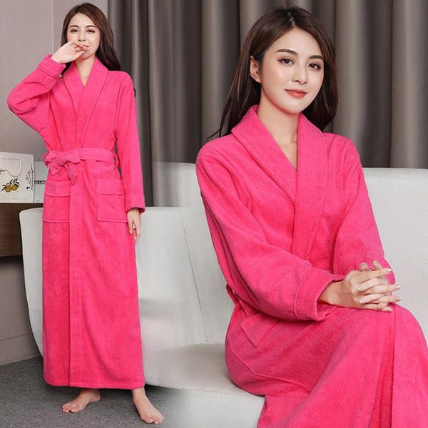 

women's sleepwear 100% cotton toweling terry extra long thick robe lovers bath men and women nightrobe casual home bathrobe, Black;red