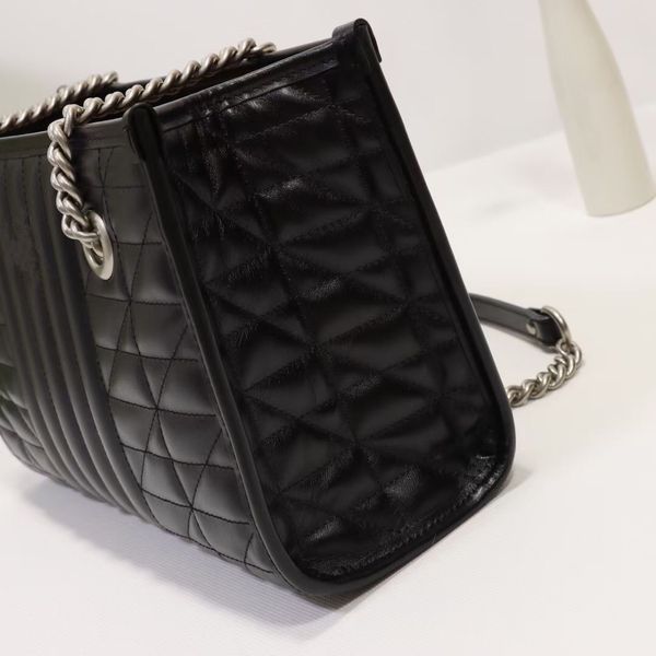 Hohe Qualität Schwarz Marmont Kleine Einkaufstasche Mode Frau Handtasche 26 cm Geometrische Muster Echtes Leder Casual Totes Frauen Schulter taschen