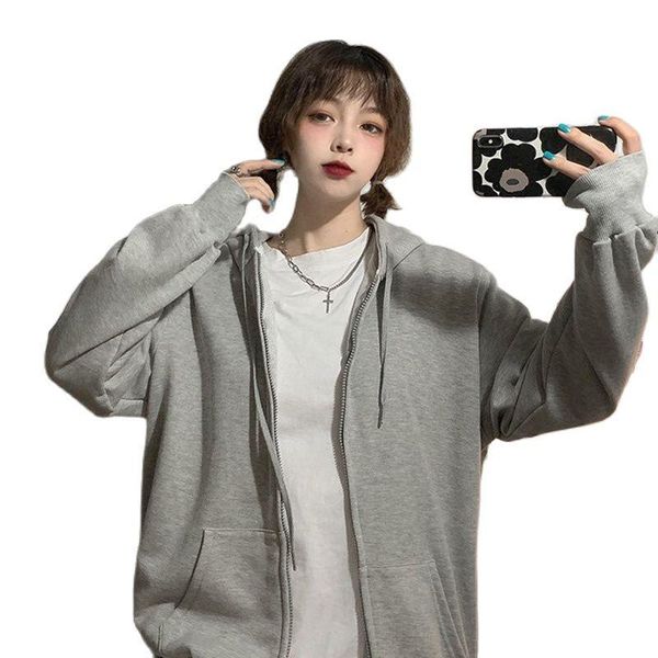 

women's hoodies & sweatshirts women autumn solid zop-up casual long sleeve fashion loose hooded for size xxl, Black