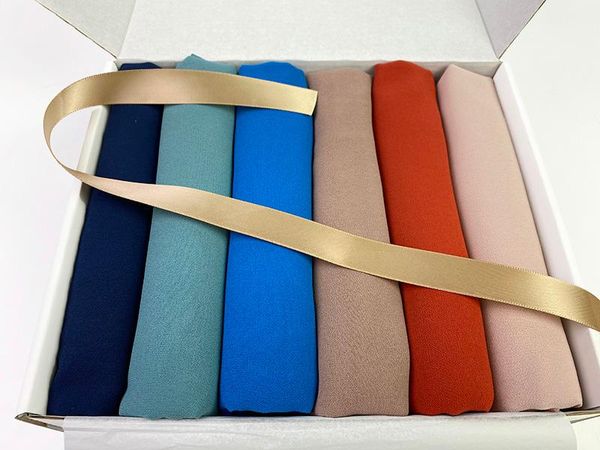 

scarves plain hijab bubble chiffon scarf women solid color muslim shawls hijabs headband islamic headscarf gift box foulard femme, Blue;gray