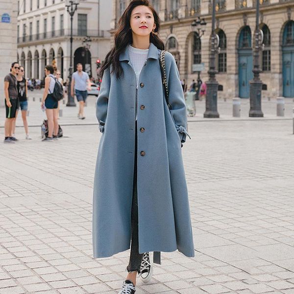 

women's wool & blends jacket women coat cotton padded woolen long loose autumn winter nizi veste manteau femme, Black
