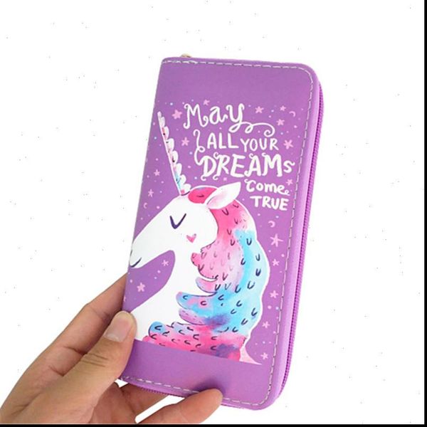 

kids cartoon wallet women cute wallets for girls phone case card holder mermaid clutch children unicorn long, Red;black