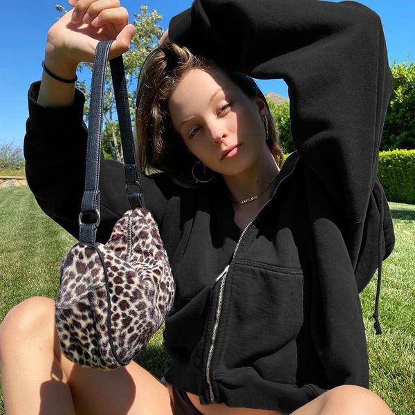 

women's jackets autumn casual oversized sweat jacket women fashion brown hooded coat ladies zipper loose streetwear overcoat winter, Black;brown