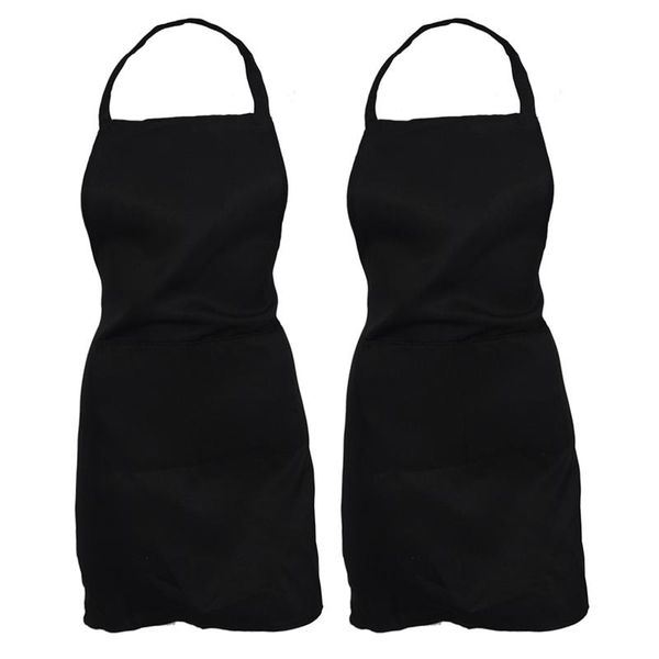 

aprons 2x plain apron with front pocket kitchen cooking craft baking black