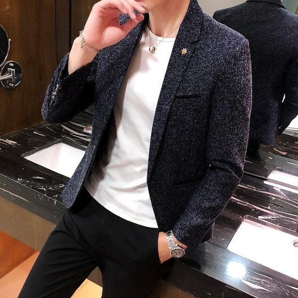 

men's suits & blazers british style suit jacket fashion trend slim outwear male business casual solid single breasted blazer plus size, White;black