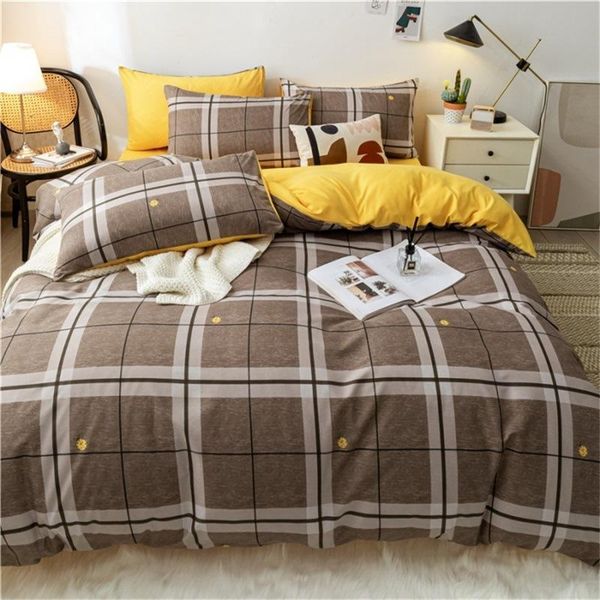 

bedding sets coffee color grid duvet cover set 3/4 pieces yellow stripes bedclothes include bed sheet pillowcase and comforter oceania
