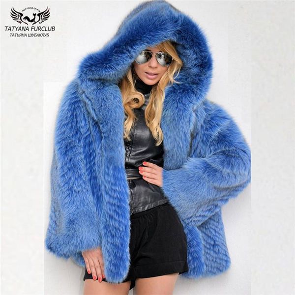 

women's fur & faux fashion royal blue natural coats with hood winter thick warm overcoat luxury full pelt genuine jackets, Black