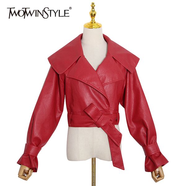 

streetwear pu leather short for women lapel long sleeve lace up bowknot jacket female fashion clothing 210524, Black;brown