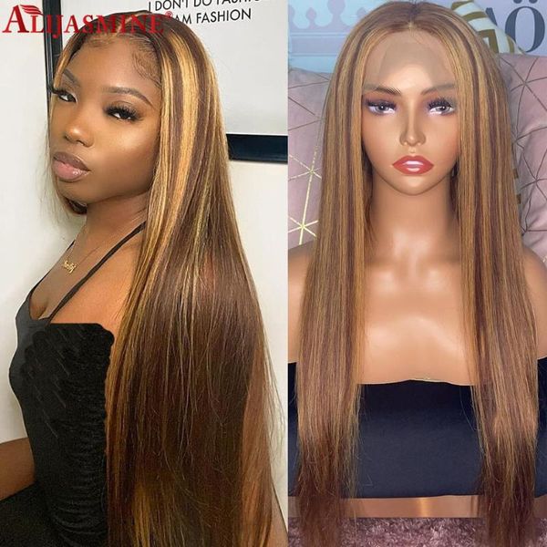 

lace wigs 38inch highlight wig honey brown colored human hair brazilian remy ombre straight part front, Black;brown