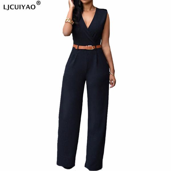 

women's jumpsuits & rompers ljcuiyao summer women one piece sleeveless belt wide leg elegant lady plus size bodycon white black red, Black;white