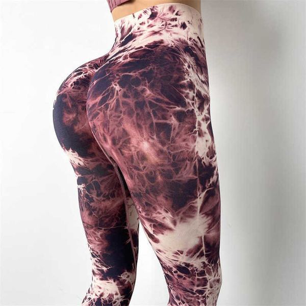 

women's leggings tie dyed yoga running fitness seamless knitting peach hip pants gym clothes women sports trouses high waist overall le, Black