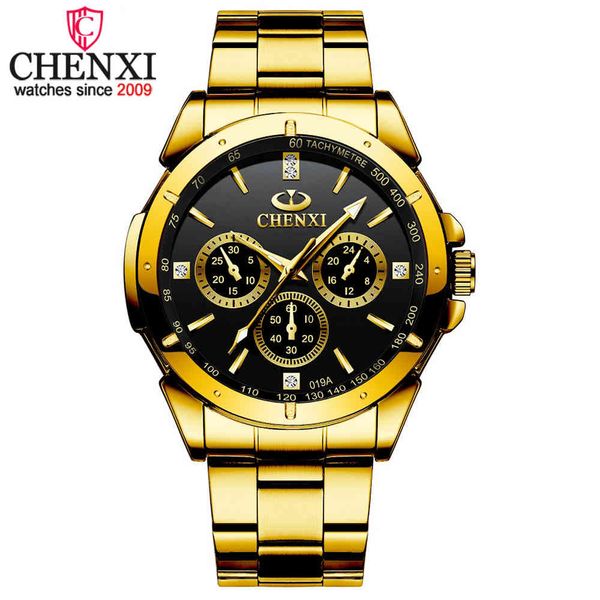 Golden Watch Men Chenxi Mens relógios de luxo banda de aço quartzo relógio de pulso casual relógio impermeável Relogio masculino q0524