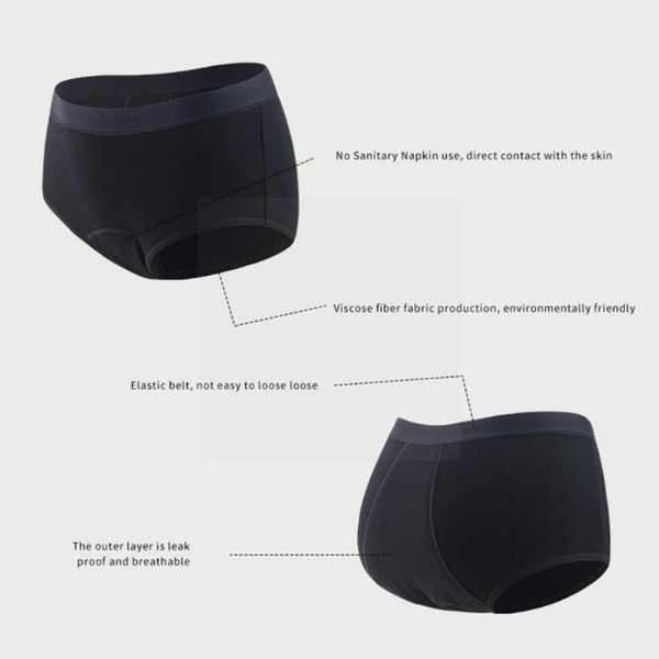 

women's panties four-layer physiological pants sanitary napkin-mid-waist breathable menstrual aunt period underwear pant leak- g9o1, Black;pink