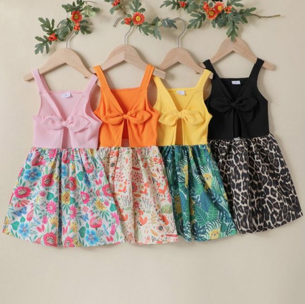 

summer girl suspender bowknot dress cute kids spell color cartoon fox party dresses children animal print sundress s1183, Red;yellow