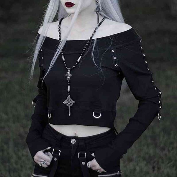 

off shoulder gothic hoodie spring summer trendy spring sweatshirt thin black streetwear hoodies long sleeve