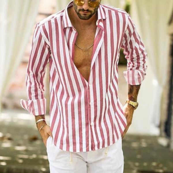 

men's casual shirts 2021 summer fashion lapel shirt t-shint striped half sleeve high street button chemise homme, White;black