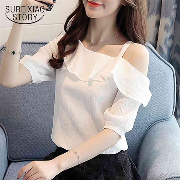 

spring fashion women clothing ruffles chiffon slim solid short sleeved shirts d562 30 210506, White