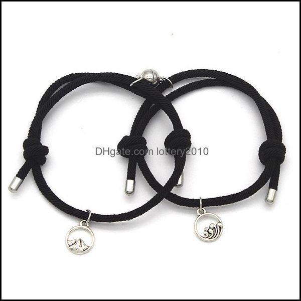 Link Bracciali Jewelrylink Catena Coppia Bracciale Per Donna Uomo Vsco Wave Strand Mountain String Magnete Regolabile Attrarre L'un L'altro Intero