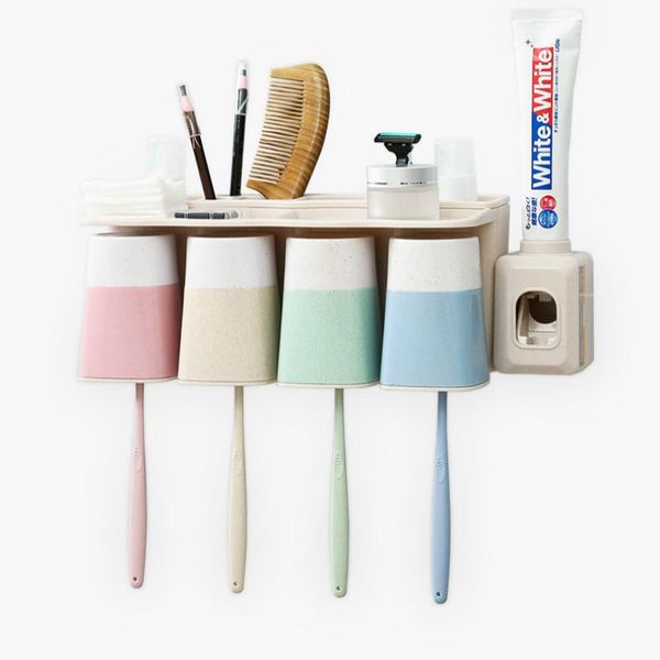 

bath accessory set brushing toothbrush suit bathroom-drilling racks dental mouth cup automatic toothpaste three four family equipment