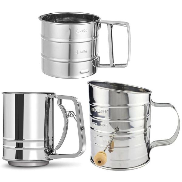 

double layer flour sifter semi-automatic hand sugar cup powder kitchen tools sieve baking & pastry