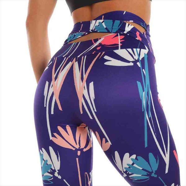 

Bandage Woman Pants Workout Legging Blue Doodle Flowers Printing Fitness Leggins High Waist Slim Legins Gym Leggings, Black