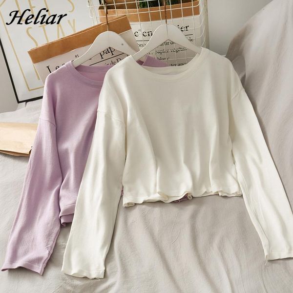 

all match white long sleeve t-shirt women sweet casual knitted cotton o-neck loose tees spring 2021 women's