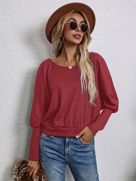 

solid batwing sleeve pullover q5w8#, White;black