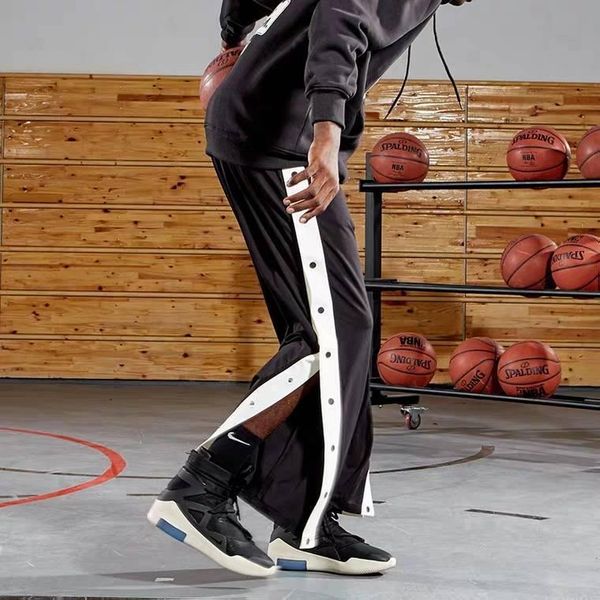 

fully open buttoned foot-breasted pants side row basketball sports trousers loose training uniforms men's casual running, Black;blue