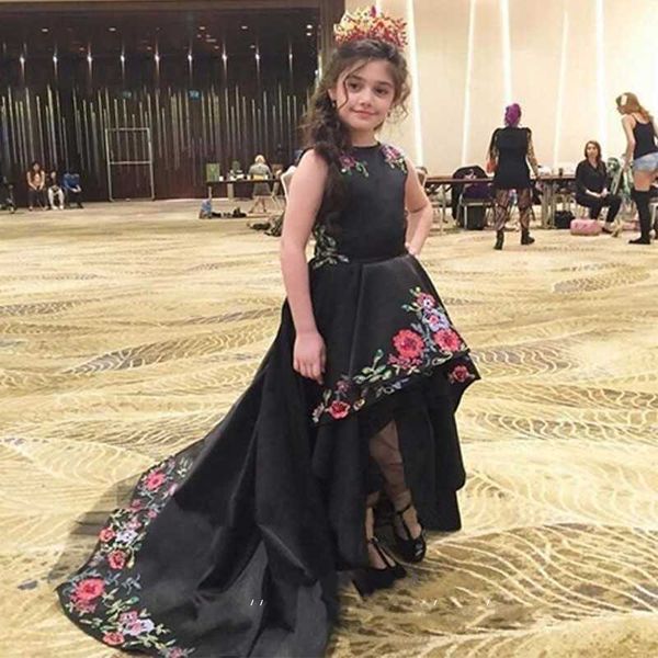 

girl's dresses girls black high low tiers long train wedding flower girl dress year party first communication, Red;yellow