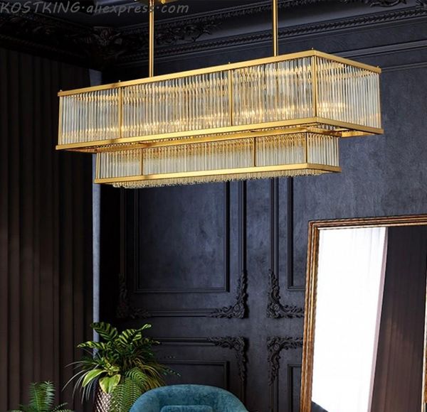 

chandeliers luxury dining room chandelier post-modern gold metal glass pipe rectangular lustre suspension lamp living kitchen fixtures