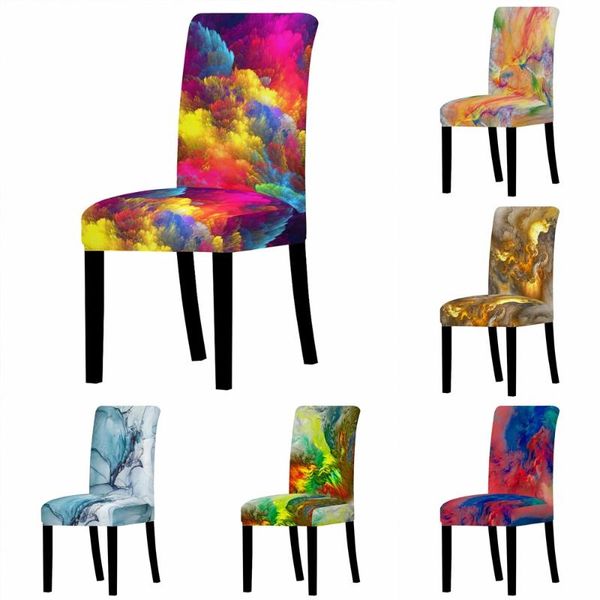 

chair covers colorful ink painting seat cover home table dinner case party stretch removable marbling decor anti-dirty