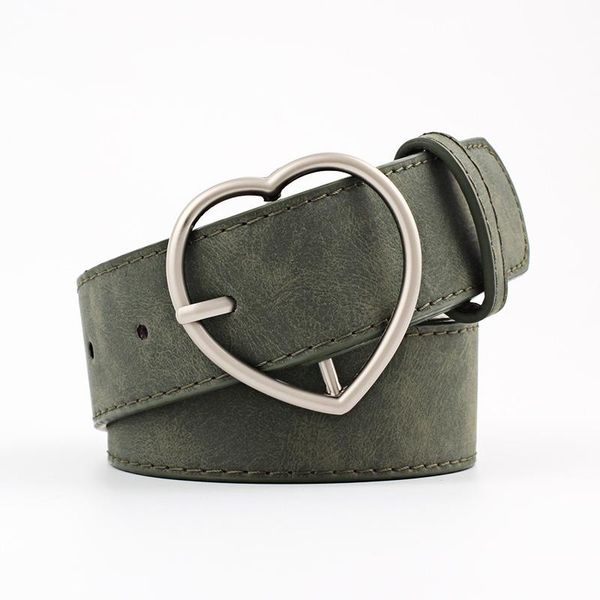 

belts 2021 women leather heart shape metal pin buckle female waistband fashion vintage wild belt designer luxury strap, Black;brown