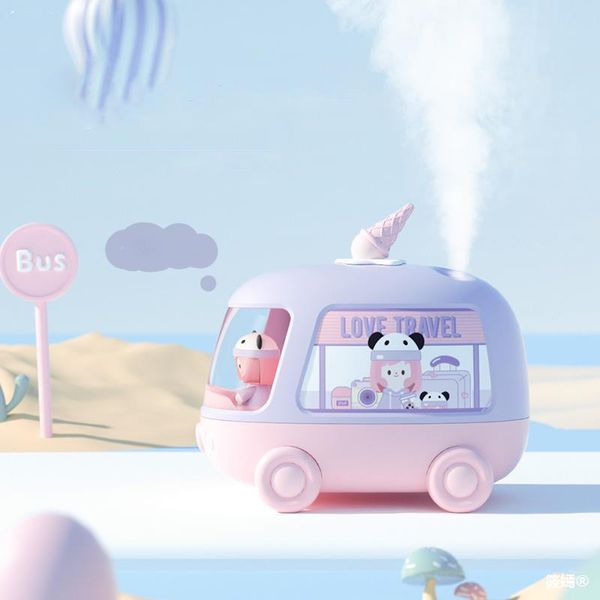 

humidifiers cute bus air humidifier double spray mist maker wireless aroma diffuser 260ml purifier with night light